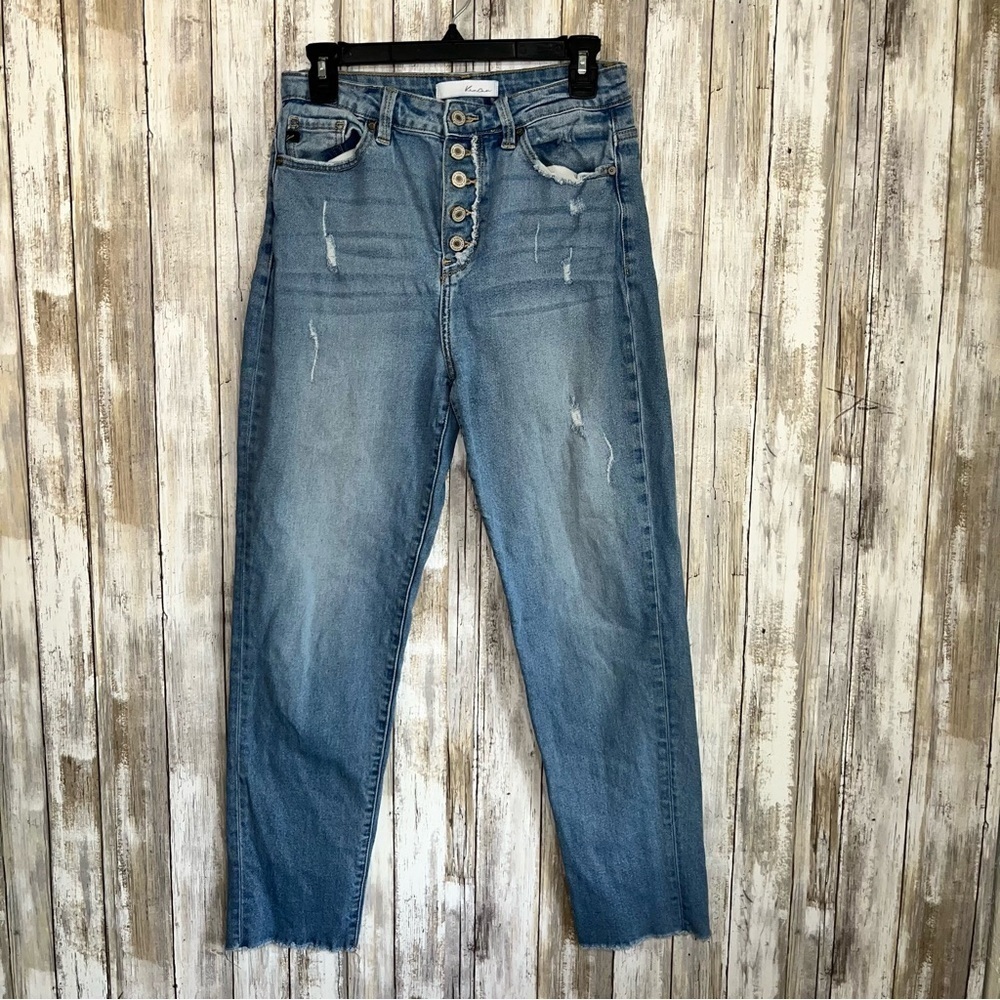 Kancan Estilo Button High Rise Distressed Fray Bottom Jeans